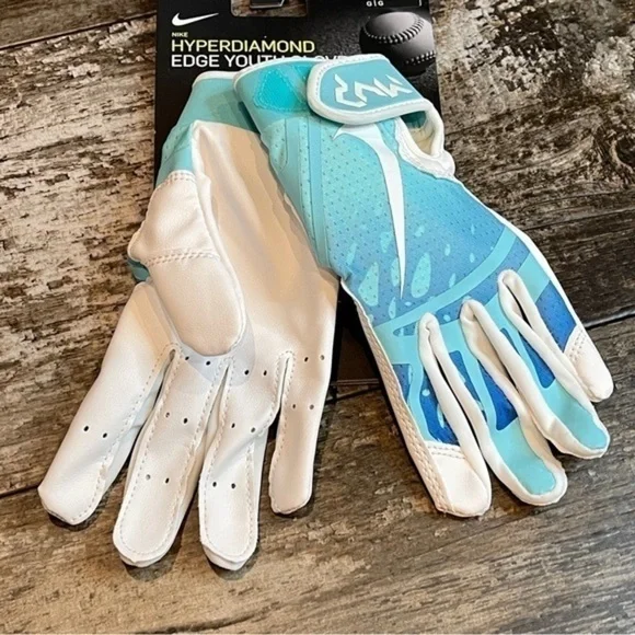 NWT Nike Youth Hyperdiamond 2.0 Batting Glove White Aqua Size Large NEW - Picture 4 of 14